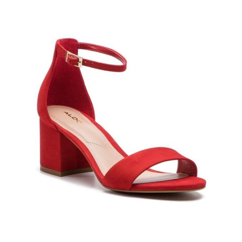 Aldo Red Villarosa Block Heel Ankle‎ Strap Sandals 7
